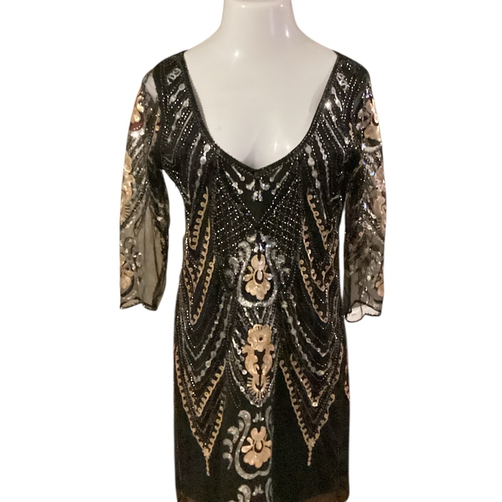 Black and Gold Sequin Dress
